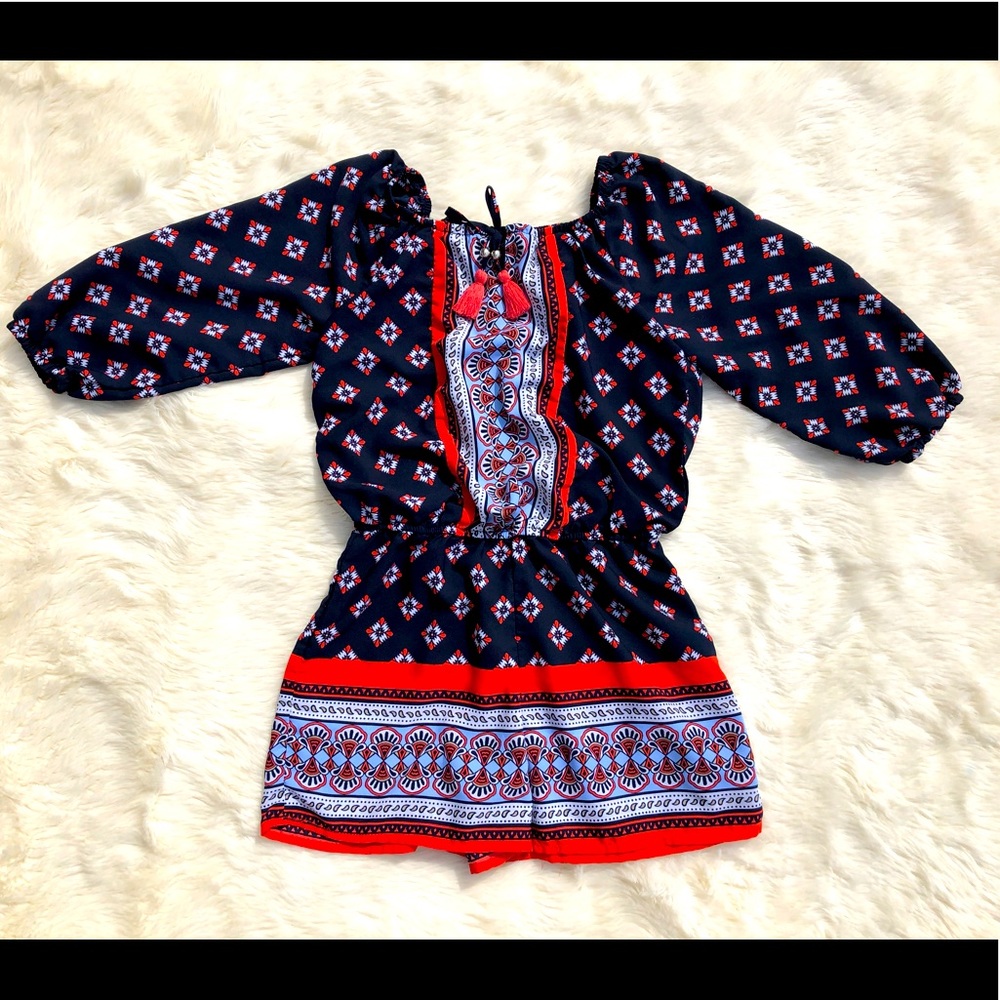 Sequin Hearts Printed Short Romper With Tassles